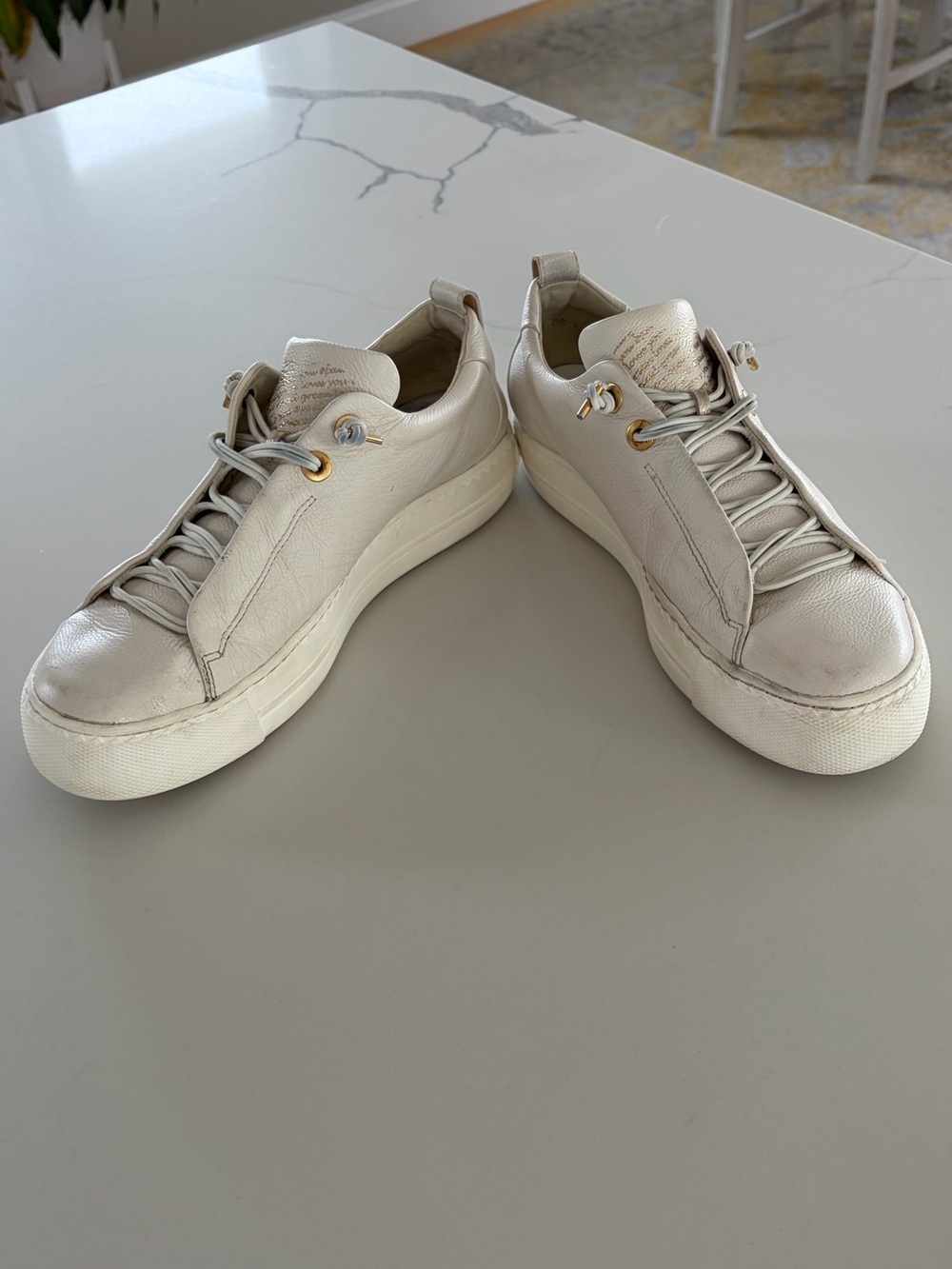 Paul Green White Leather Slip-On Sneakers Gold Hardware Size 6.5 / US Women’s 9